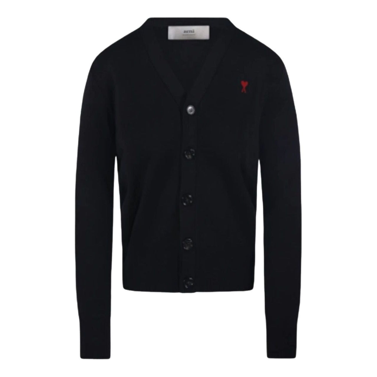 (WMNS) AMI Small Heart Logo Slim Fit Cardigan 'Black Red' FKC374-001-009