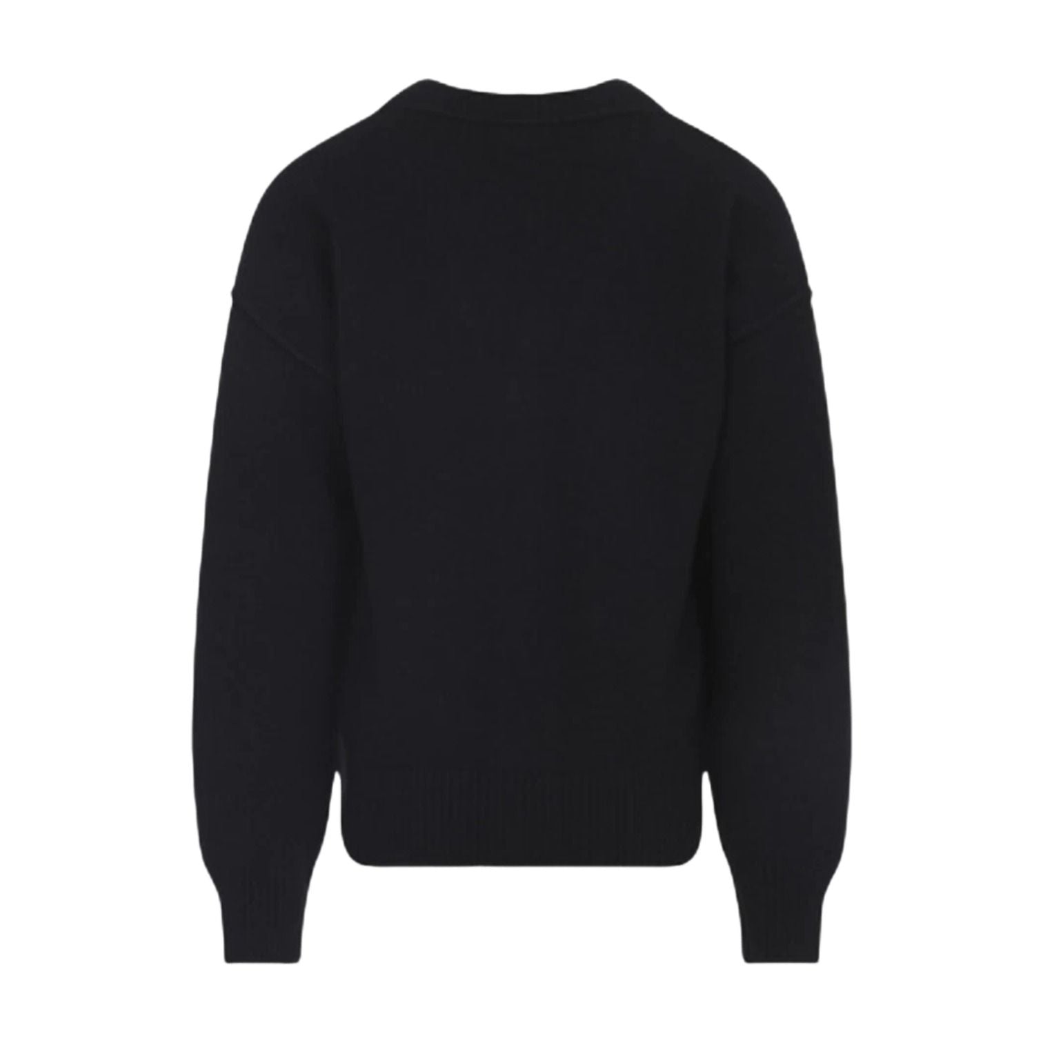 AMI Big Heart Logo Felt Merino Wool Cardigan 'Black Red' UKC367-018-009
