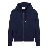 AMI Small Heart Logo Loopback Hooded Zip-Up 'Night Blue' BFUSW435-730-430