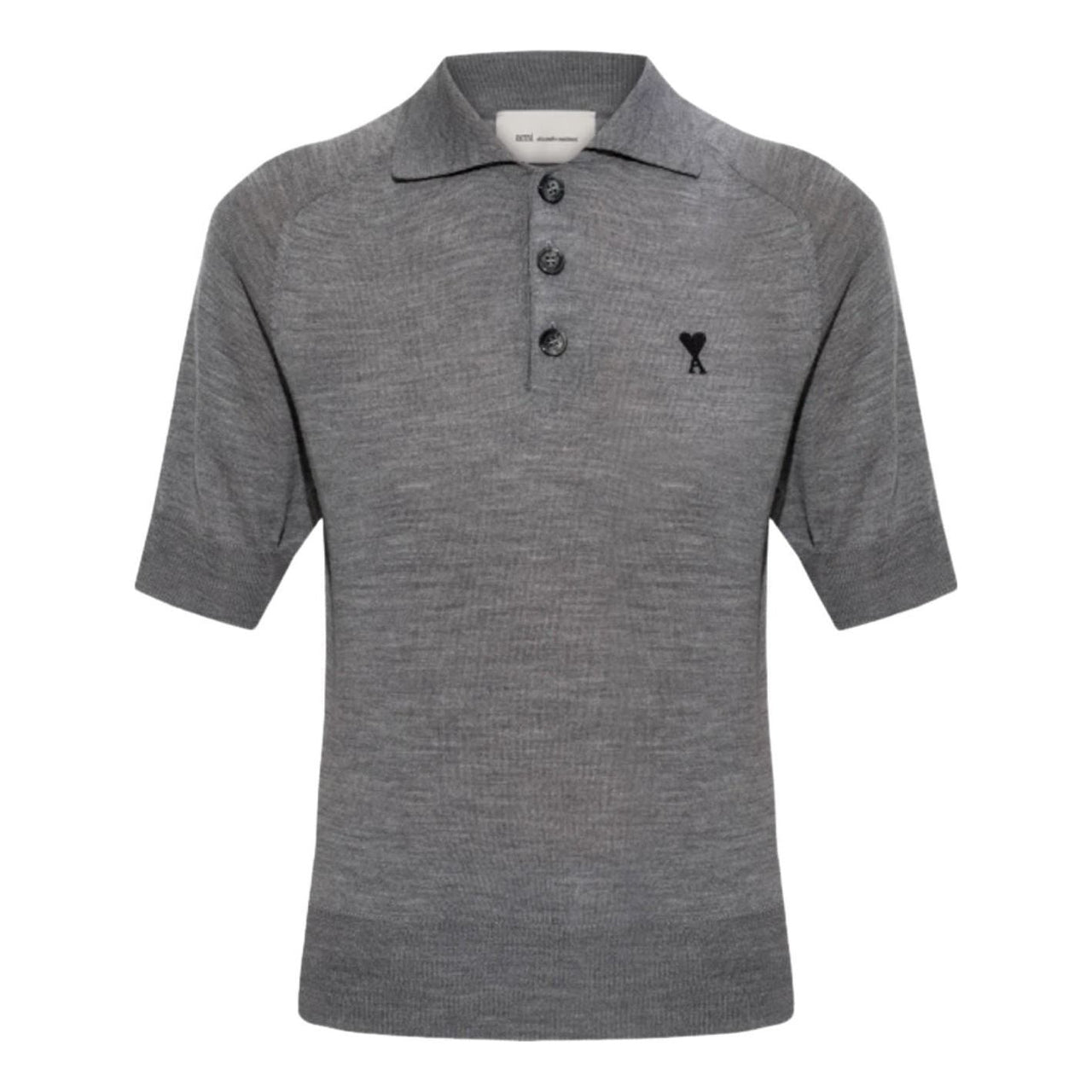 (WMNS) AMI Tone-on-Tone Heart Logo Merino Knit Wool Short Sleeve Polo 'Grey Black' FPL439-KN0039-0504
