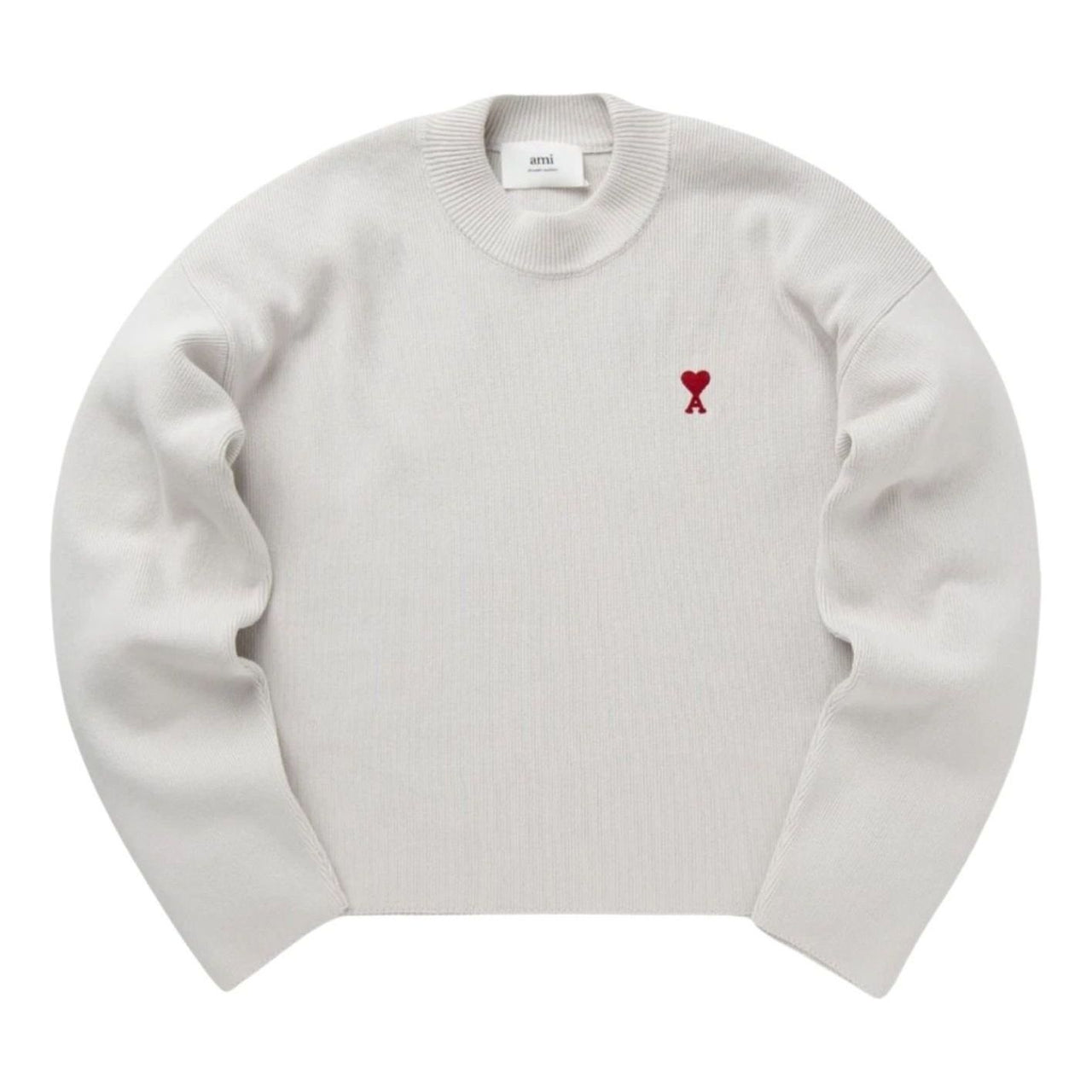 AMI Small Heart Logo Ribbed Crewneck 'Chalk' UKS046-KN0042-193