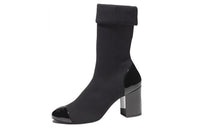 CHANEL Cc 80mm Ankle Boots Black Patent Knit Women's