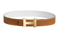 HERMES Avant Garde Light Gold Buckle Epsom Calfskin Double Sided Leather Belt Men's Gold/White Width 3.8cm
