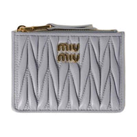 MIU MIU Matelassé Leather Card Holder Women's Pearl Gray
