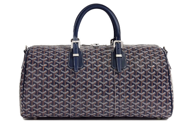 GOYARD Boston Canvas With Leather Portable Crossbody Travel Bag Medium Size Unisex Marine Blue