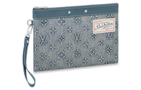 LOUIS VUITTON Pochette To-Go Canvas Cow Leather Patchwork Canvas Bag Clutches Men's Denim Blue