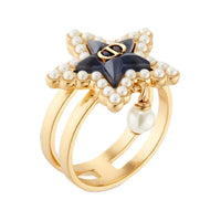 DIOR Resin Pearls Rings Women's Gold