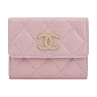 CHANEL Grained Calfskin Card Holder Women's Light Pink