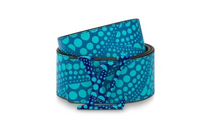 LOUIS VUITTON Printed Pattern Design Leather Belts Men's Blue Width: 4CM