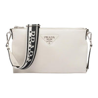 PRADA Leather Shoulder Bag Trumpets Women's White