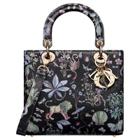 DIOR Lady Dior Calfskin One Shoulder Handbags Medium Size Women's Black