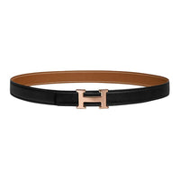 HERMES Double-Sided Design Leather Leather Belts Unisex Black Width: 2.4cm