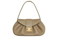 CELINE Soft Cow Leather Handbag Medium Size Women's Dark Brown Black