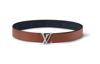LOUIS VUITTON Print Design Smooth Buckle Leather Belts Men's Brown Width: 4CM