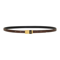 SAINT LAURENT Logo Emblem Smooth Buckle Genuine Leather Brass Resin Leather Belts Women's Brown Width 1.2cm