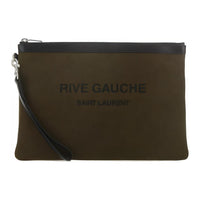SAINT LAURENT Rive Gauche Canvas With Leather Wristband Clutches Unisex Khaki/Black