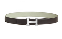 HERMES Double-Sided Design Leather Belts Unisex Black/Cyan Width: 3.2CM