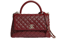 CHANEL Coco Handle Cow Leather Handbag Crossbody Bag Women's Maroon