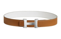 HERMES Epsom Calfskin Double-Sided Leather Leather Belts Men's Gold/White Width: 3.8cm