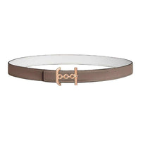HERMES Metal Calfskin Rose Gold-Plated Leather Belts Women's Brown Width 2.4CM