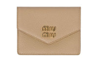 MIU MIU Leather Card Holder Women's Sand Beige Yellow