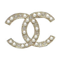 CHANEL Pearl Rhinestone Brooches Women's Gold