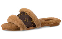 LOUIS VUITTON Lock It Abrasion Resistant Slide Slippers Women's Brown