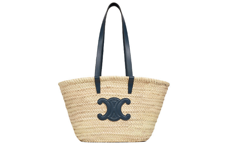 CELINE Triumph Gate Triomphe Linen Shoulder Bag Tote Bag Shopping Bag Handbag Medium Size Women's Marine Blue