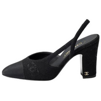 CHANEL Chunky Heel High Heels 9cm Women's Black