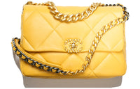 CHANEL 19Bag Lambskin Shoulder Bag Crossbody Bag Large Size Women's Yellow