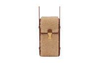 SAINT LAURENT Shearling Cow Leather Patchwork Shoulder Bag Crossbody Bag Cell Phone Pouch Men's Brown