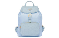PRADA Fabric With Ostrich Leather Backpack Regular Women's Light Blue