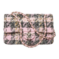 CHANEL Classic Flap CF Wool Shoulder Bag Crossbody Bag Women's Light Pink/Black/Beige