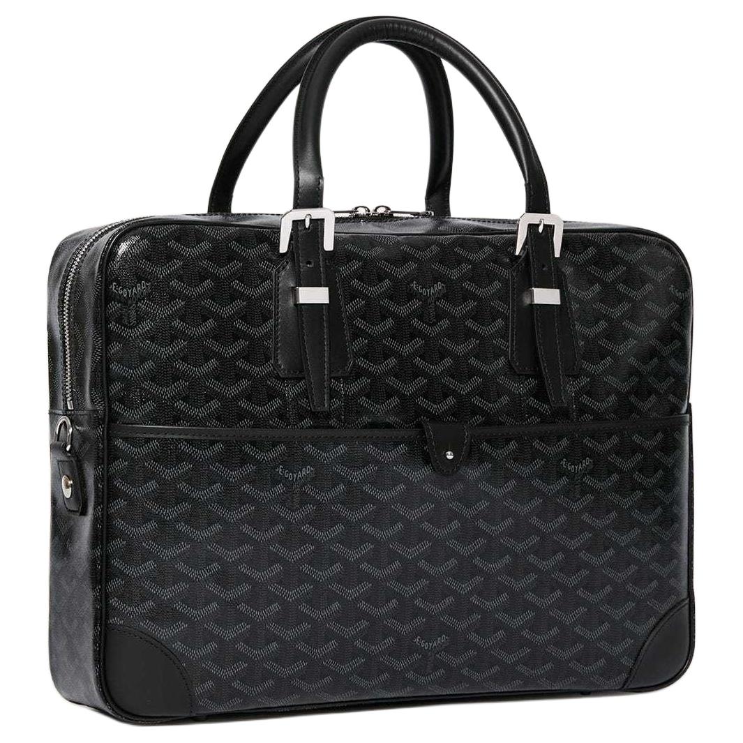 GOYARD Ambassade Canvas With Cervon Calfskin Handbags Briefcases Medium Size Unisex Raven