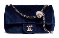 CHANEL Classic Flap CF Velour Shoulder Bag Crossbody Bag Mini Women's Dark Blue