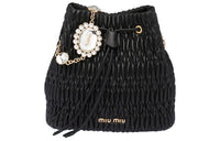 MIU MIU Soft Sheep Leather Bucket Bags One Shoulder Handbags Women's Black