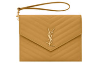 SAINT LAURENT CASSANDRE Cow Leather Wrist Bags Clutches Women's Yellow Green