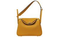 HERMES Lindy Clemence Bullock Leather Handbag Shoulder Bag Women's 9D Amber Yellow