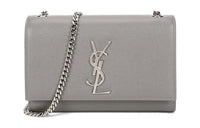 SAINT LAURENT Leather Chain Shoulder Bag Trumpets Women's Gray