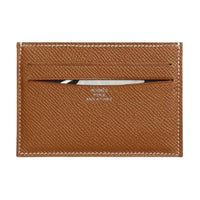 HERMES Citizen Twill Epsom Leather Card Holder Unisex Brown
