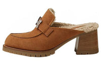 HERMES Abrasion Resistant Closed Toe Slippers 6cm Women's Brown