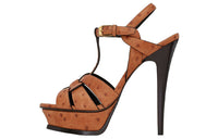 SAINT LAURENT Tribute Ostrich-embossed Platform Sandals