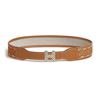 HERMES Calfskin Metal Palladium-Plated Leather Belts Women's Brown Width 2.4CM