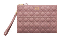 DIOR Caro Cow Leather Portable Clutch Large Size Women's Pink Peony