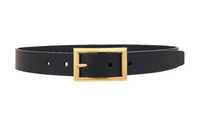 SAINT LAURENT Badge Carving Pin Buckle Leather Belts Women's Black Width: 2CM