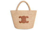 CELINE Triomphe Plant Material Cow Leather Patchwork Tote Bag Handbag Small Size Women's Natural