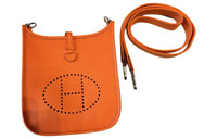HERMES Evelyne Clemence Leather Shoulder Bag Crossbody Bag Mini Unisex Lead Dan Orange