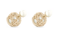 DIOR Metal Resin Pearl Stud Earrings Women's Gold