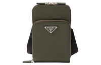 PRADA Saffiano Leather One Shoulder Crossbody Cell Phone Pouch Men's Green