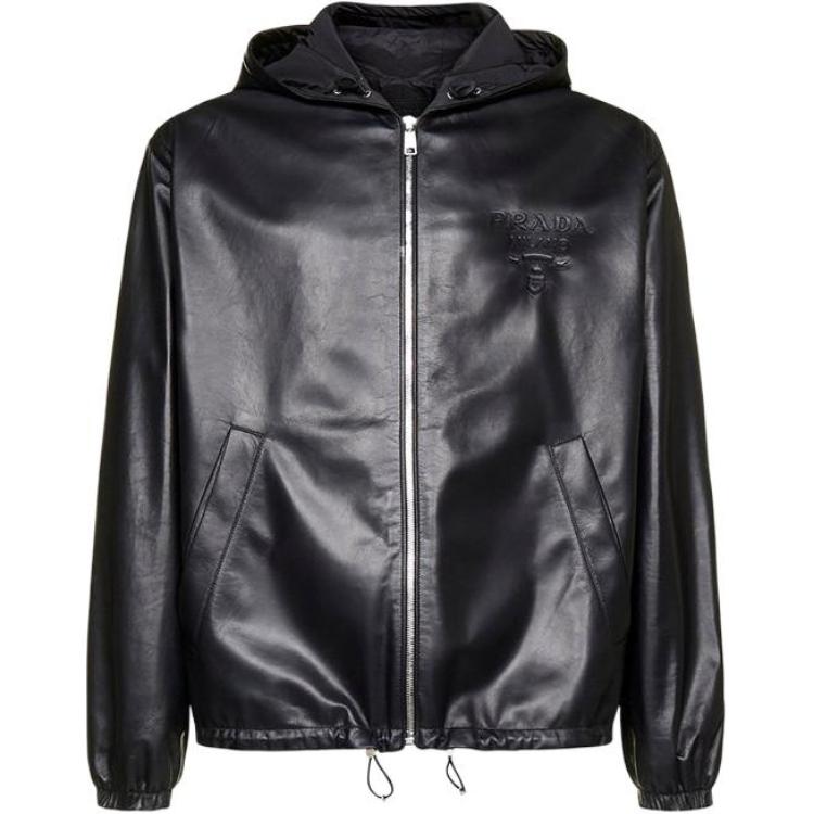 PRADA Zip-Up Hooded Leather Jacket